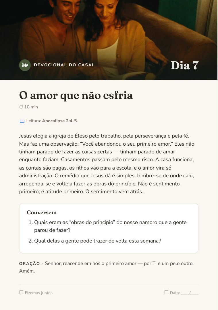 Página de devocional do casal